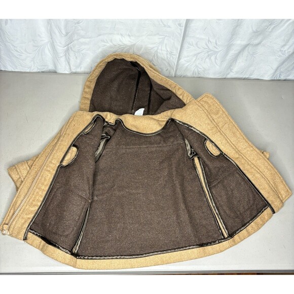 Starting Out Tan Polyester Wool Blend Hooded Fit & Flare Coat Girls Size 24T - Picture 4 of 8